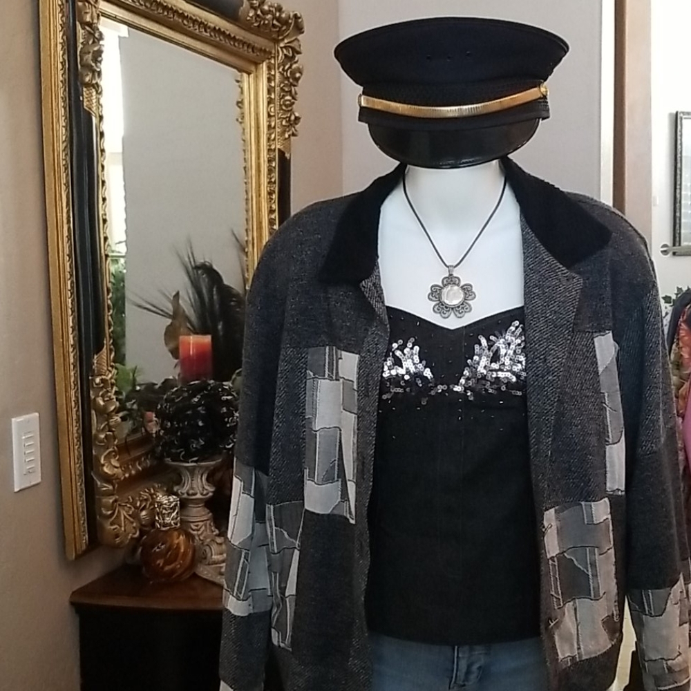 Designer Peter Popovitch Grey Patchwork Jacket - image 6